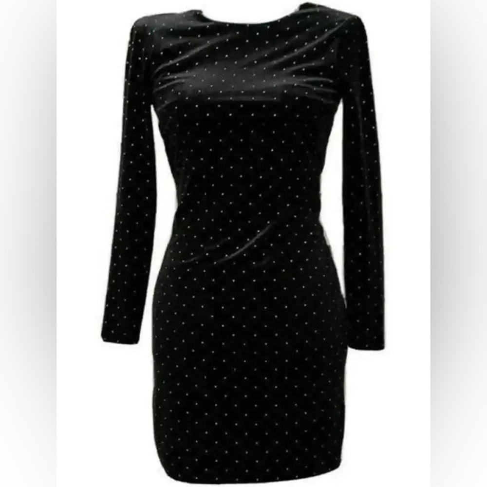 Karl Lagerfeld Black Velvet Mini Dress with Silver Studs